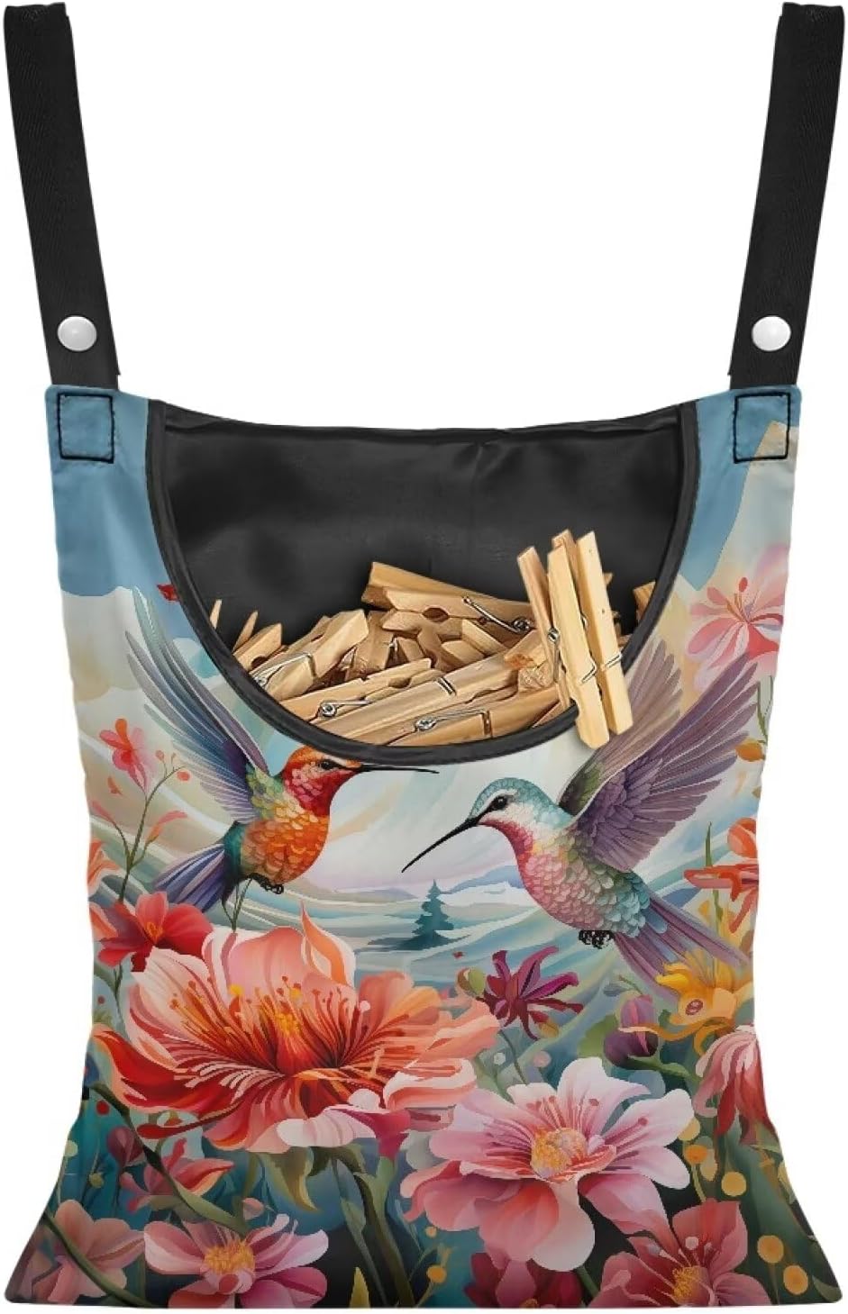 Hummingbird Hibiscu Large Capacity 14.5 x 12 Inch Clothespin Bag with Hanging Hook Waterproof