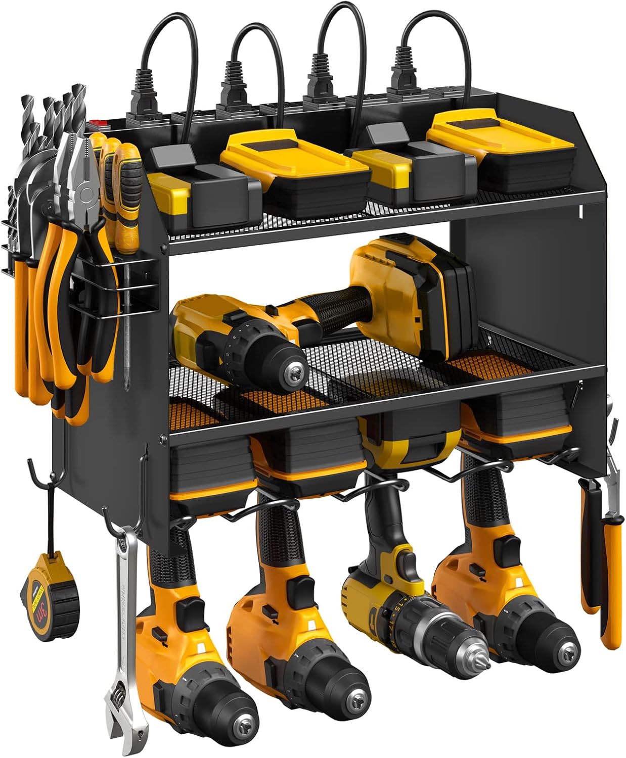 CCCEI Modular Power Tool Organizer Wall Mount with Charging Station. Garage 4 Drill Storage Shelf