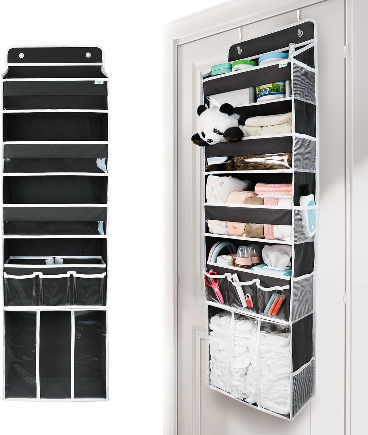 Door Hanging Storage Organizer,with 3 Bins 1 Movable Baby Diaper Caddy,1 Large capacity diaper