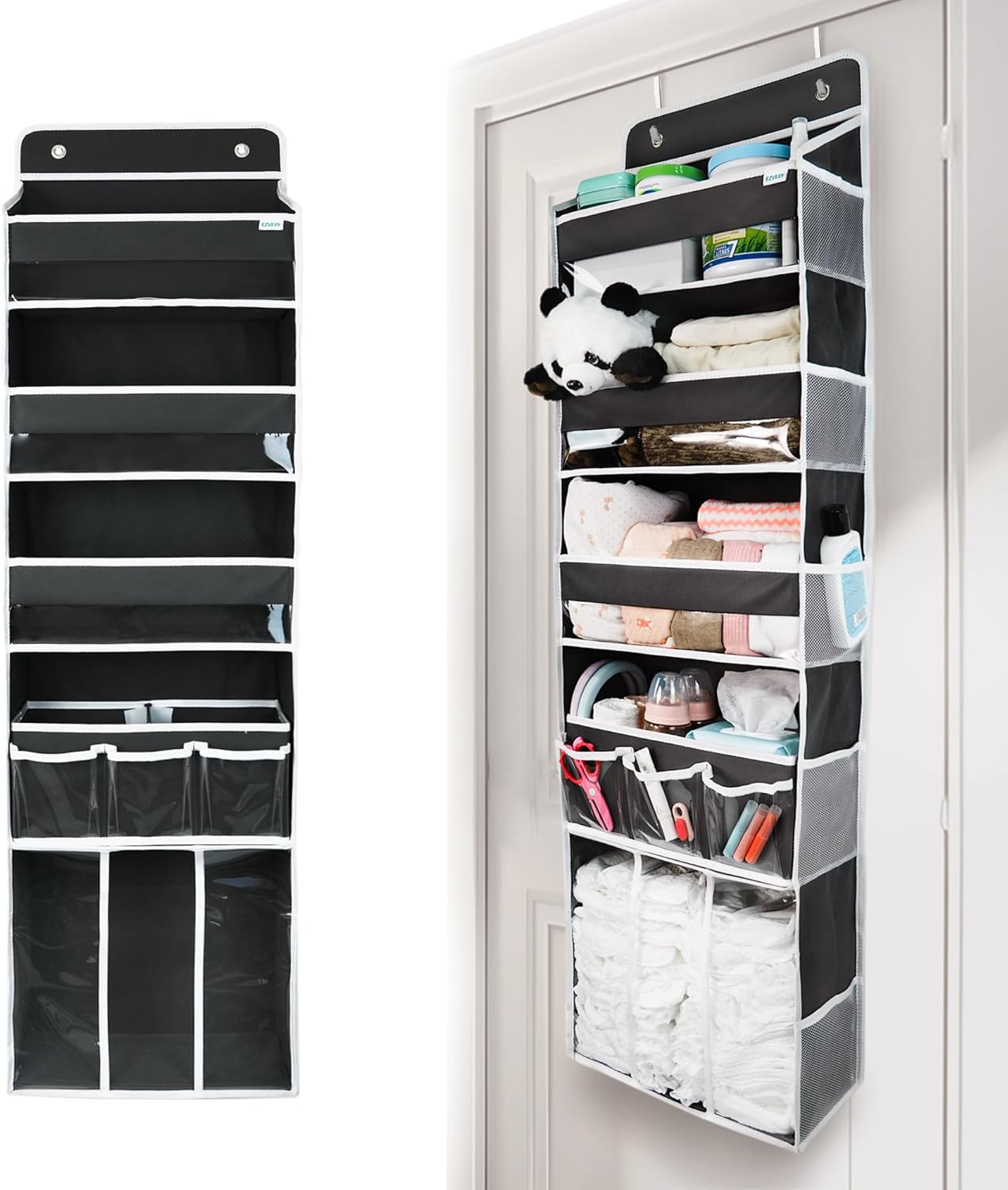 Door Hanging Storage Organizer,with 3 Bins 1 Movable Baby Diaper Caddy,1 Large capacity diaper