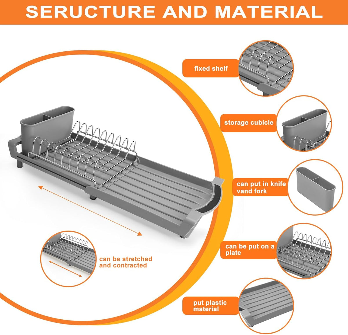 Dish Drying Rack Compact Expandable - A Space-Saving, Stainless Steel, Rust-Resistant Dish Drainer