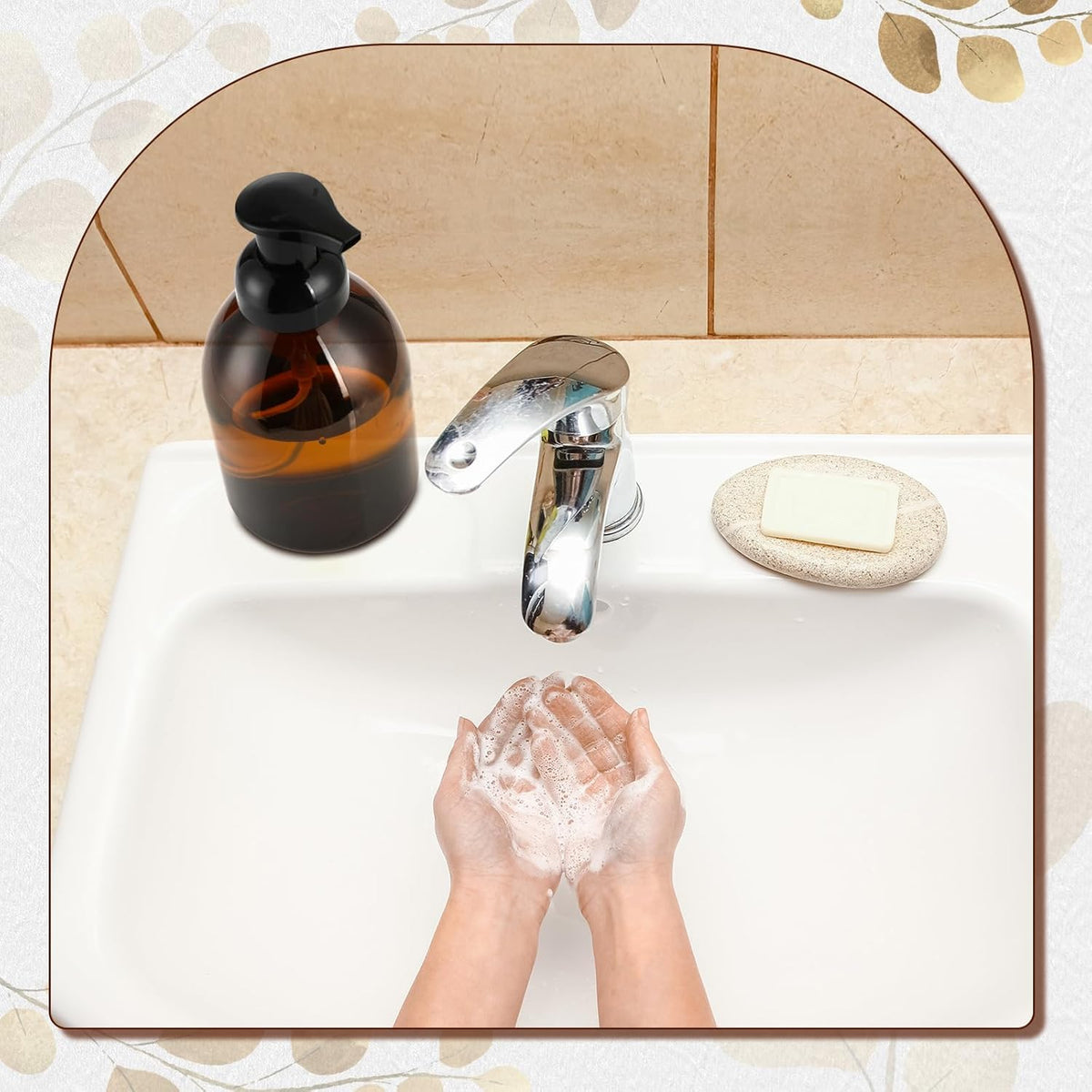 Uiifan 16 Pcs 17 oz Amber Foaming Soap Dispenser Refillable Foam Pump Bottle Liquid Plastic
