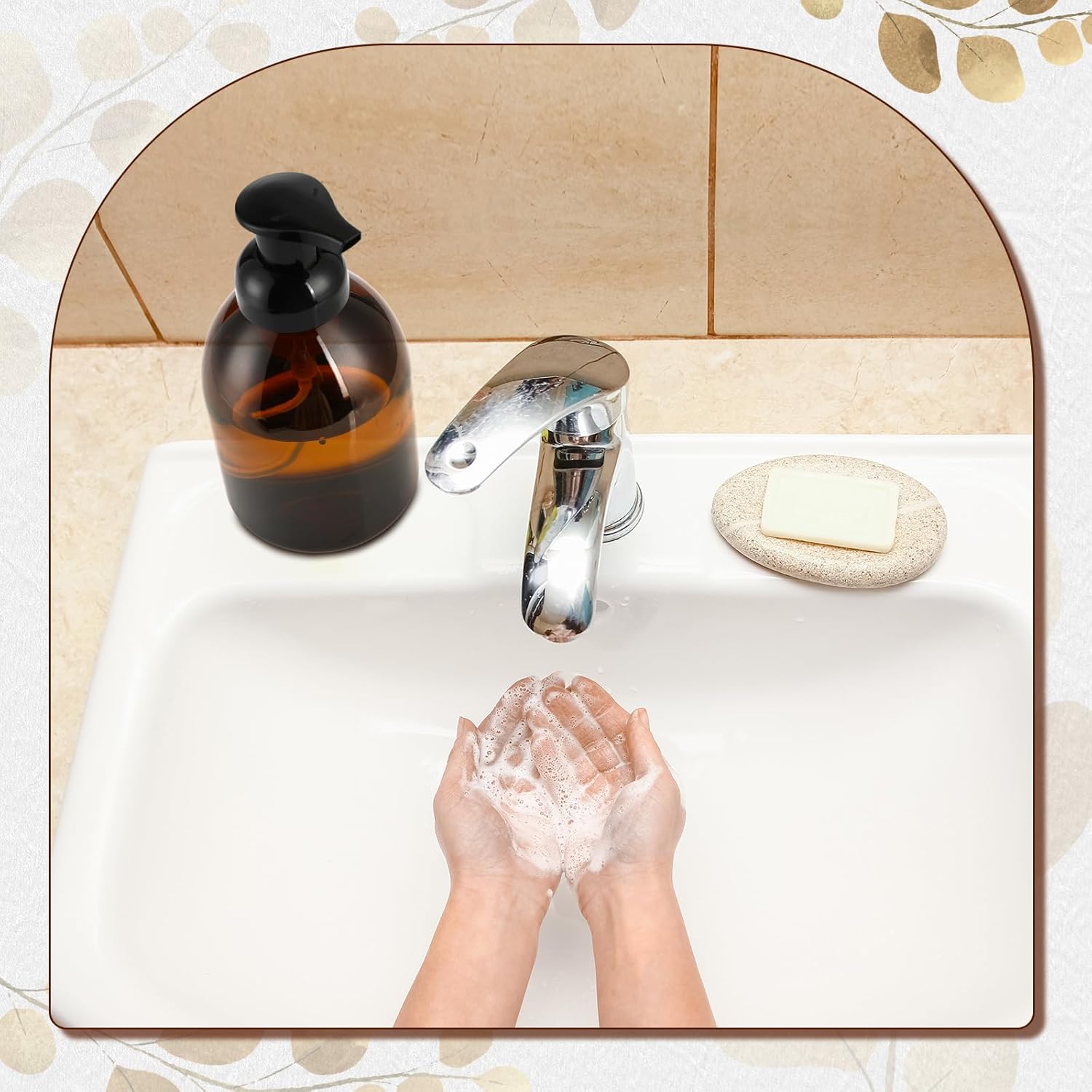 Uiifan 16 Pcs 17 oz Amber Foaming Soap Dispenser Refillable Foam Pump Bottle Liquid Plastic