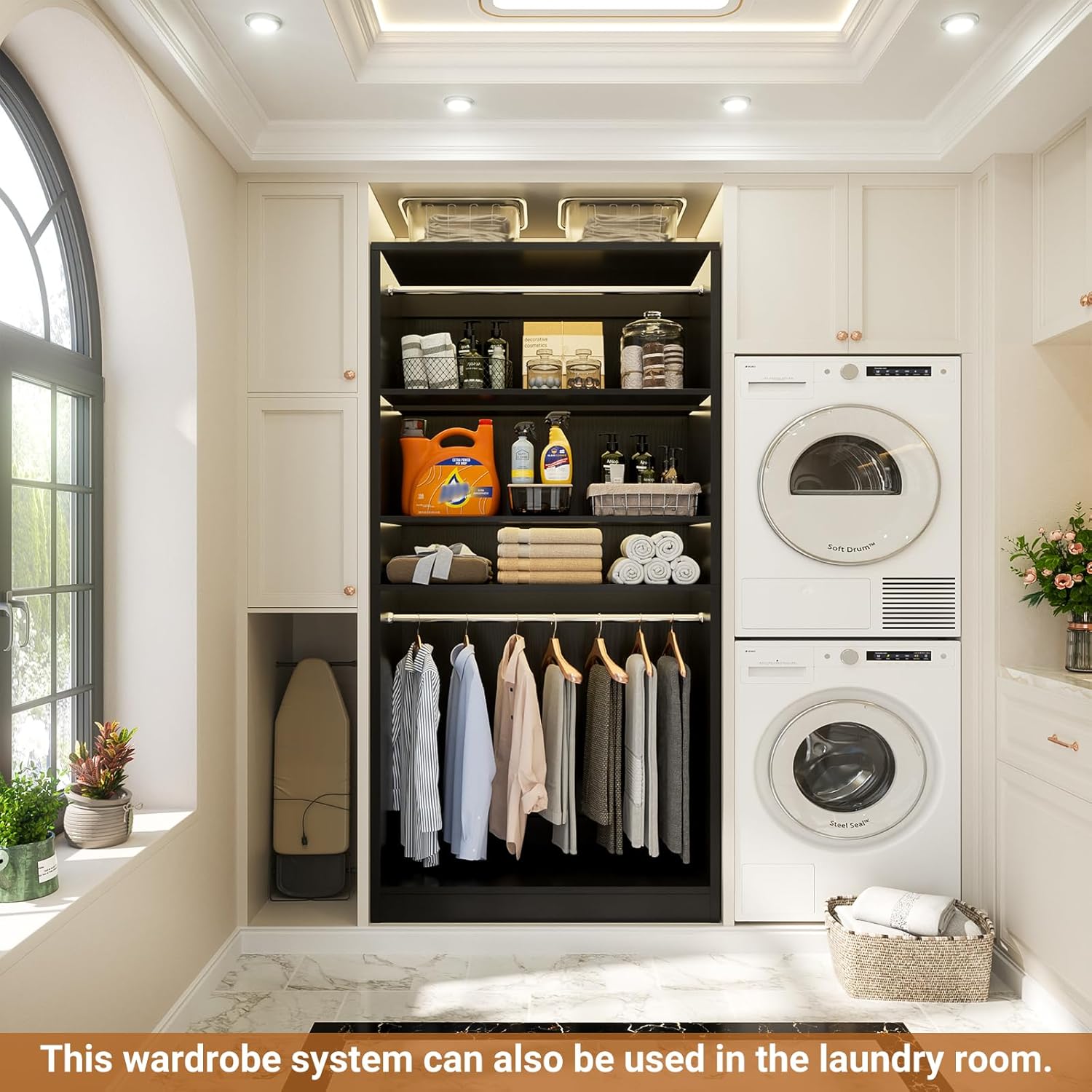 Unikito 3FT Freestanding Closet System with 2 Hanging Rods & Adjustable Shelve, 36'' Wood Closet