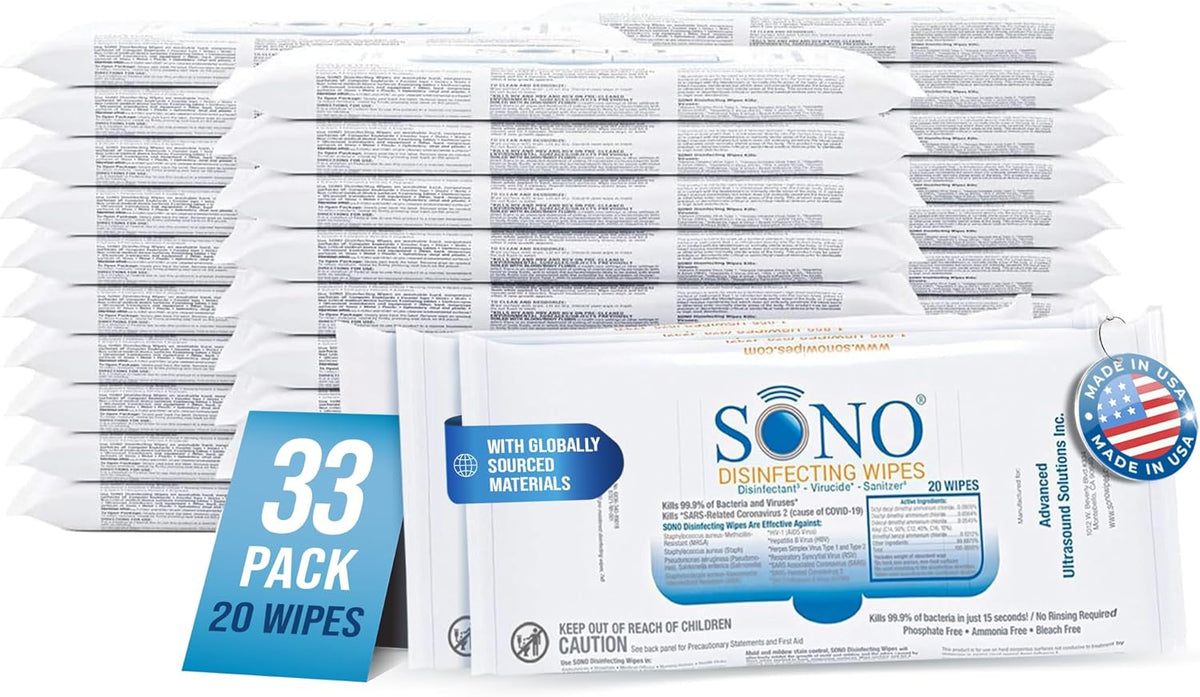 SONO Multi-Surface Cleaning Wipes - 660 Count (Pack of 33) + Sanitizer, Medical-Grade