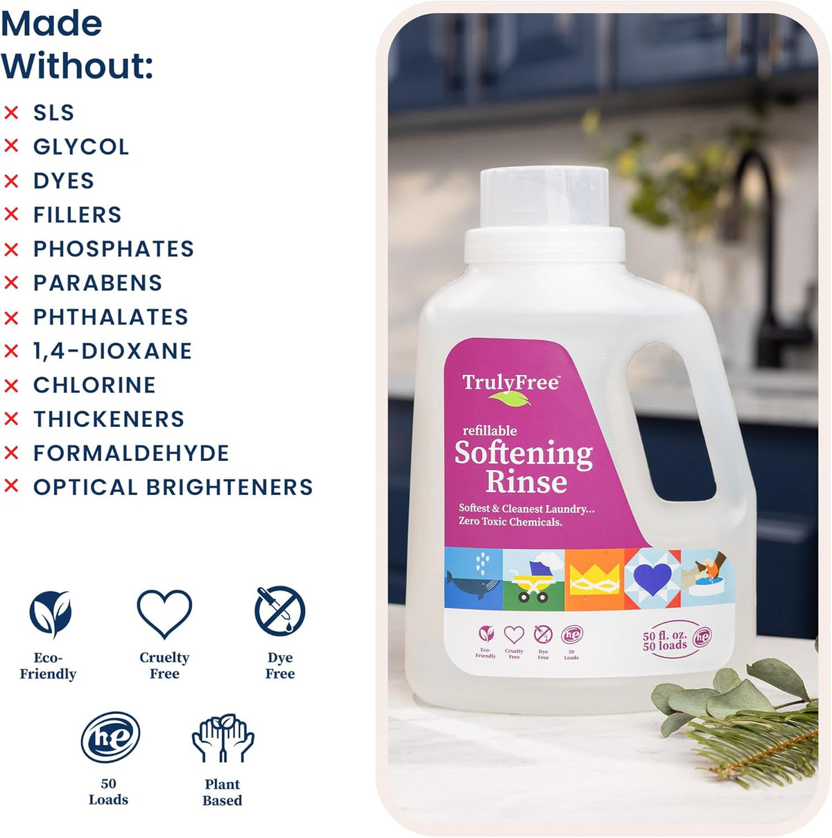 Truly Free Natural Fabric Softener for Sensitive Skin, Baby, Kids | Clean Easy Powder to Liquid