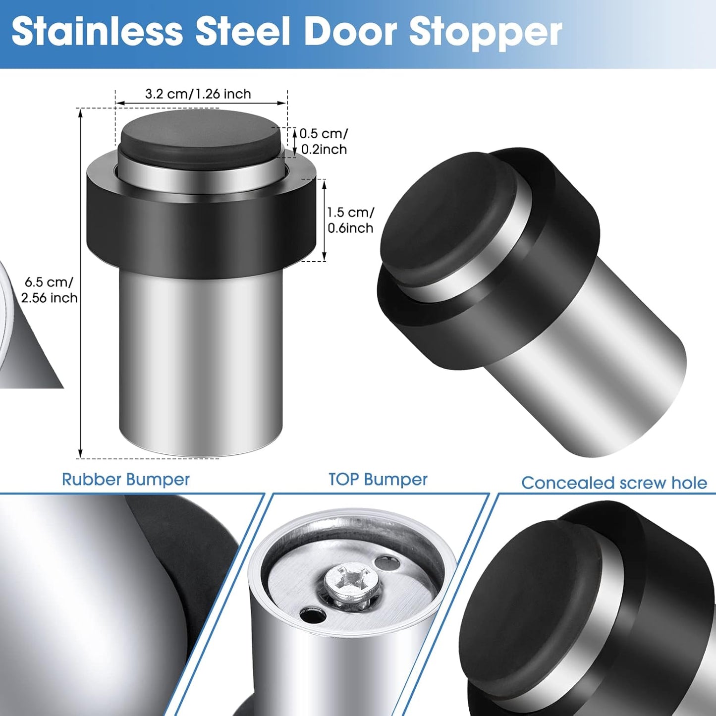 Chumia 20 Pcs Door Stopper Mounted Floor Stops Stainless Steel Cylindrical Stopper Modern