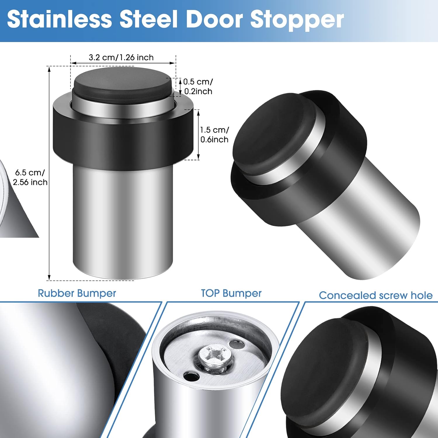 Chumia 20 Pcs Door Stopper Mounted Floor Stops Stainless Steel Cylindrical Stopper Modern