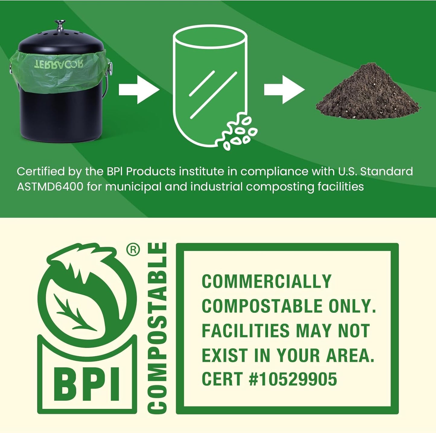 1.3 to 1.6 Gallon Compostable Trash Bags, 35 Count Green Compost Bags for Countertop Bin, Food