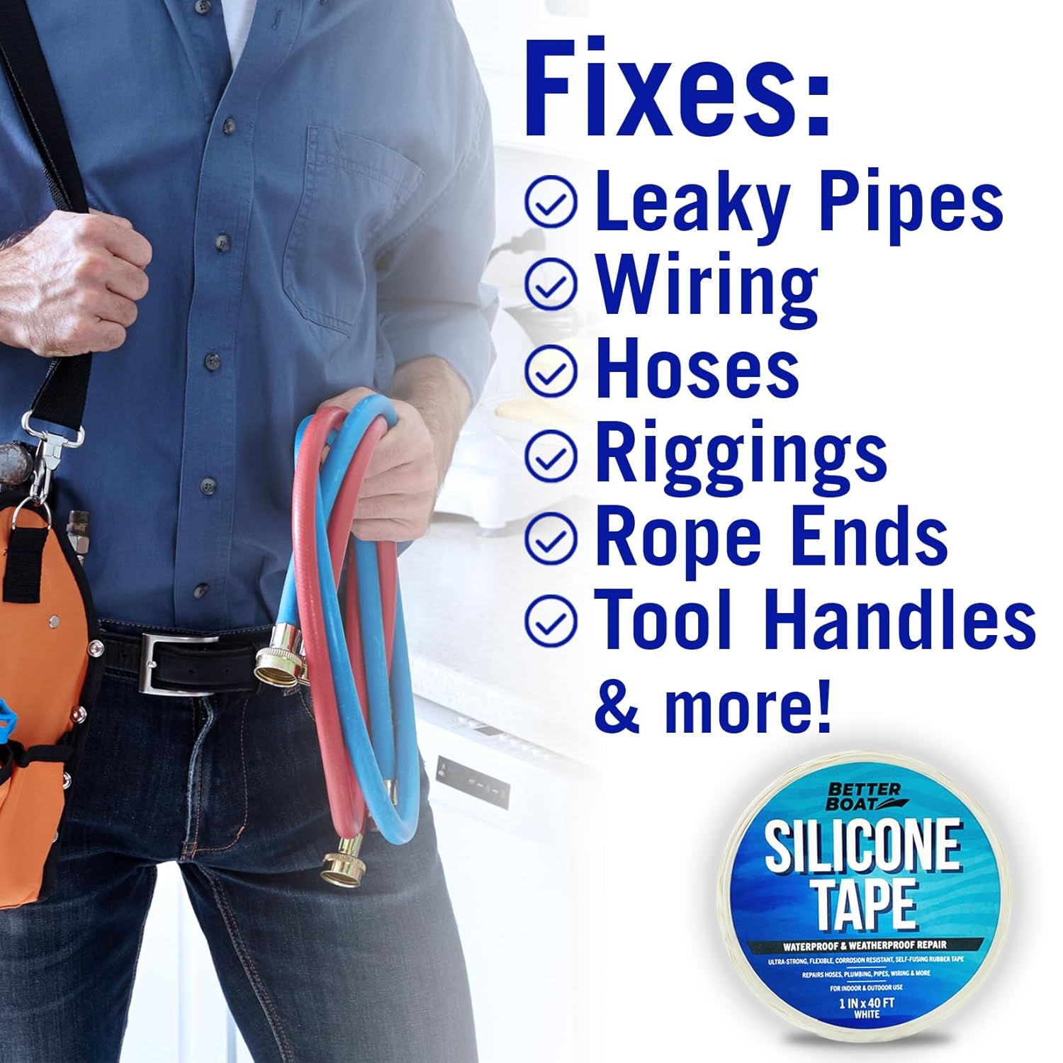 White Heavy Duty Silicone Tape, Self-Fusing Rubber Hose and Plumbing Water Pipe Repair Seal, Coax