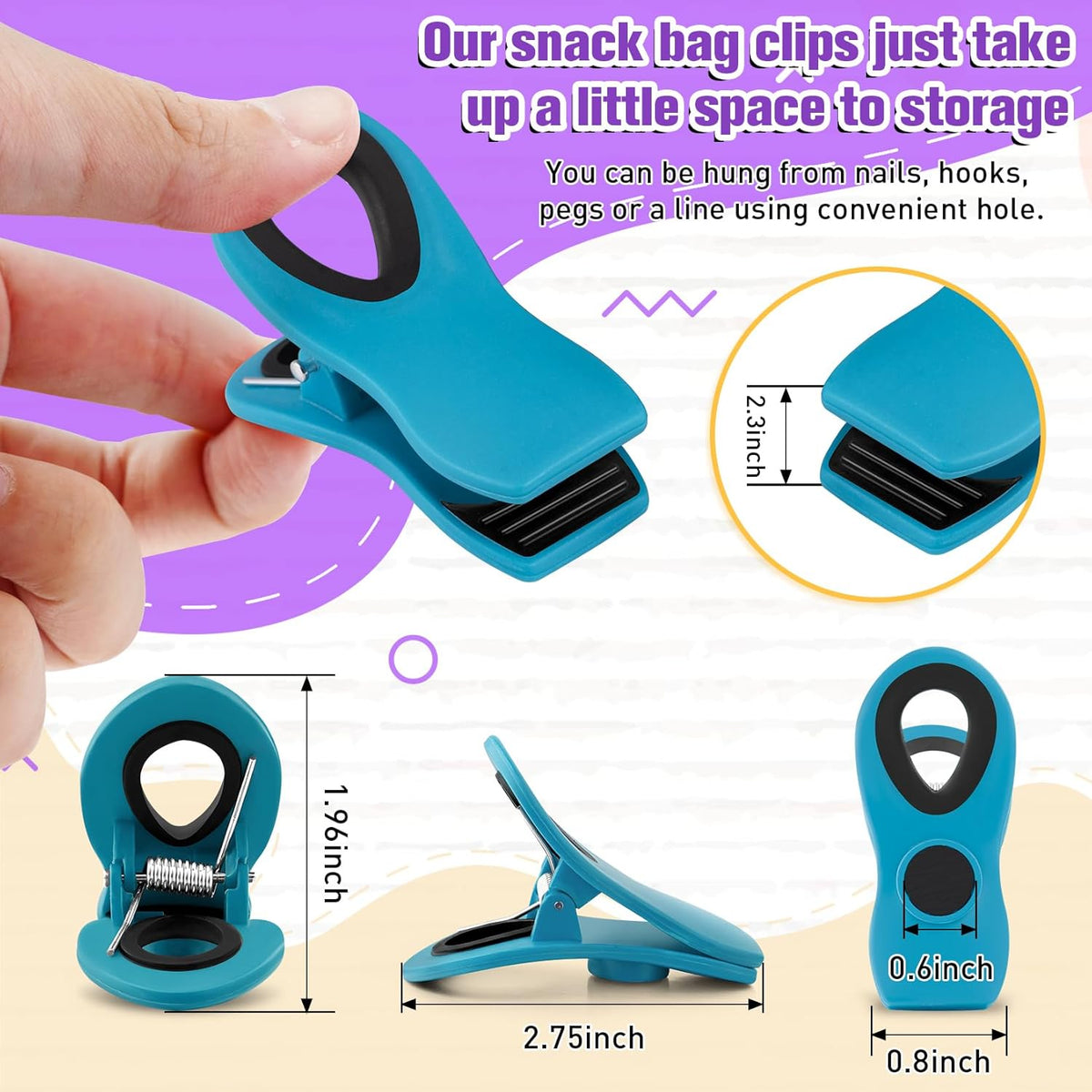 FINDMAG 24 Pack Chip Clips with Magnets – Multicolor Plastic Bag Clips for Food Storage, Snack