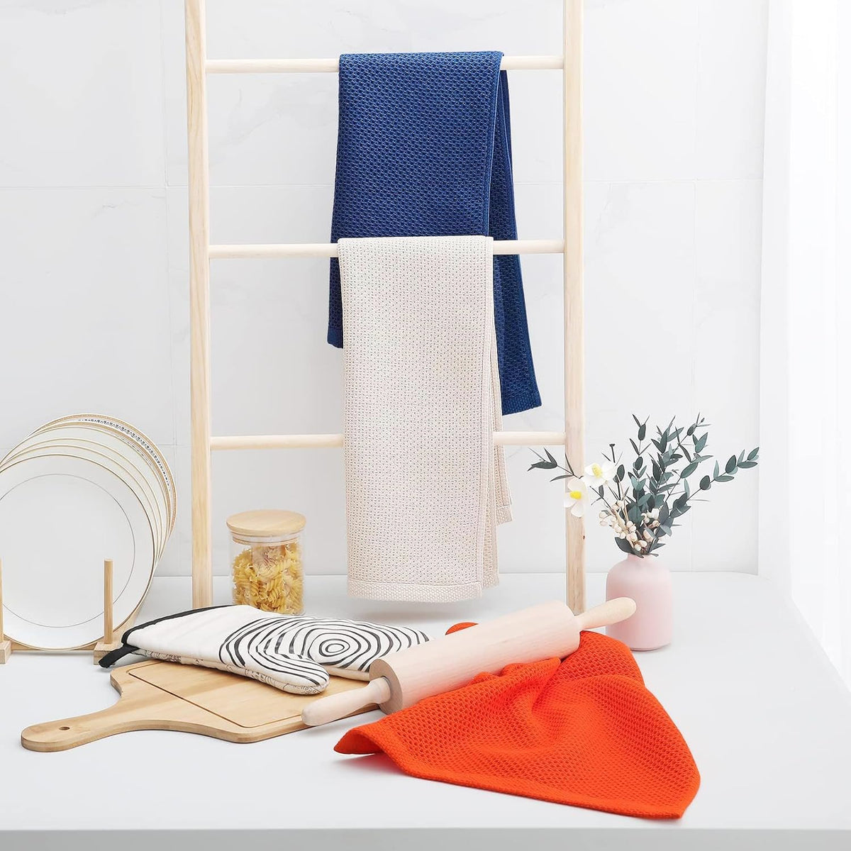 Homaxy 100% Cotton Waffle Weave Kitchen Dish Towels, Ultra Soft Absorbent Quick Drying Cleaning