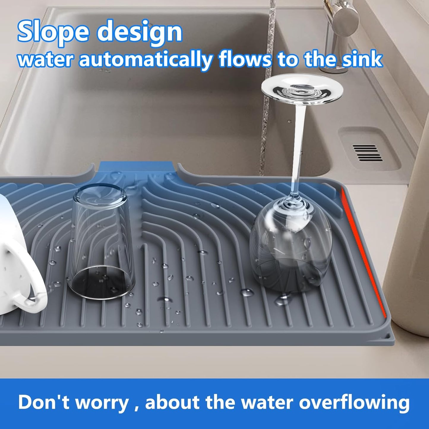 Dish Drying Matt for Kitchen Counter,18"×12"Silicone Dry Rack Mat with Built in Drain, Kitchen Dry