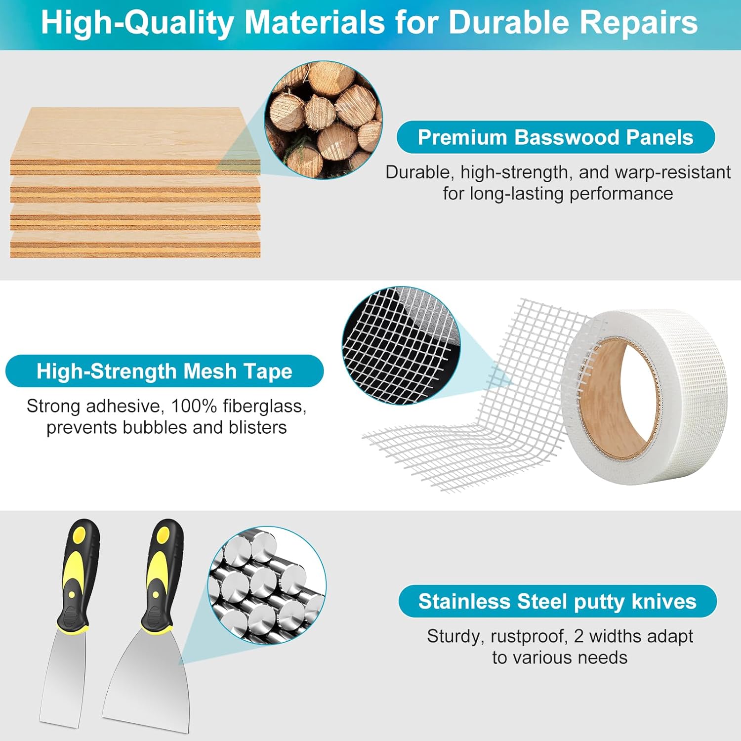 Drywall Repair Kit with 12"x12" Dry Wall Repair Panel, 33-in-One Drywall Patch Kit Wall Patch