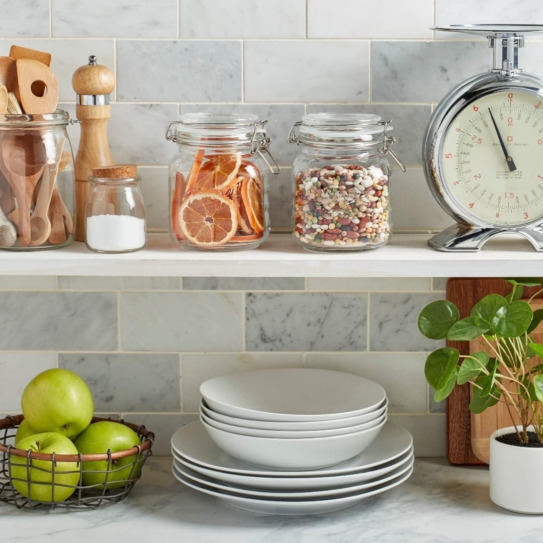 4 Glass Food Storage Jars with Airtight Lids + Chalkboard & Marker, Kitchen Canisters for Flour
