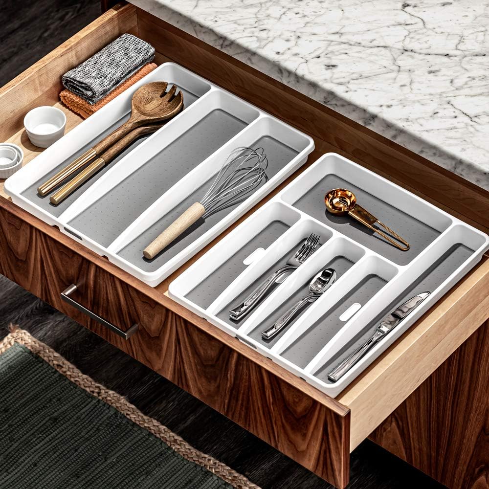 madesmart Classic Large Utensil Tray, Soft Grip, Non-Slip Kitchen Drawer Organizer, 3 Compartments