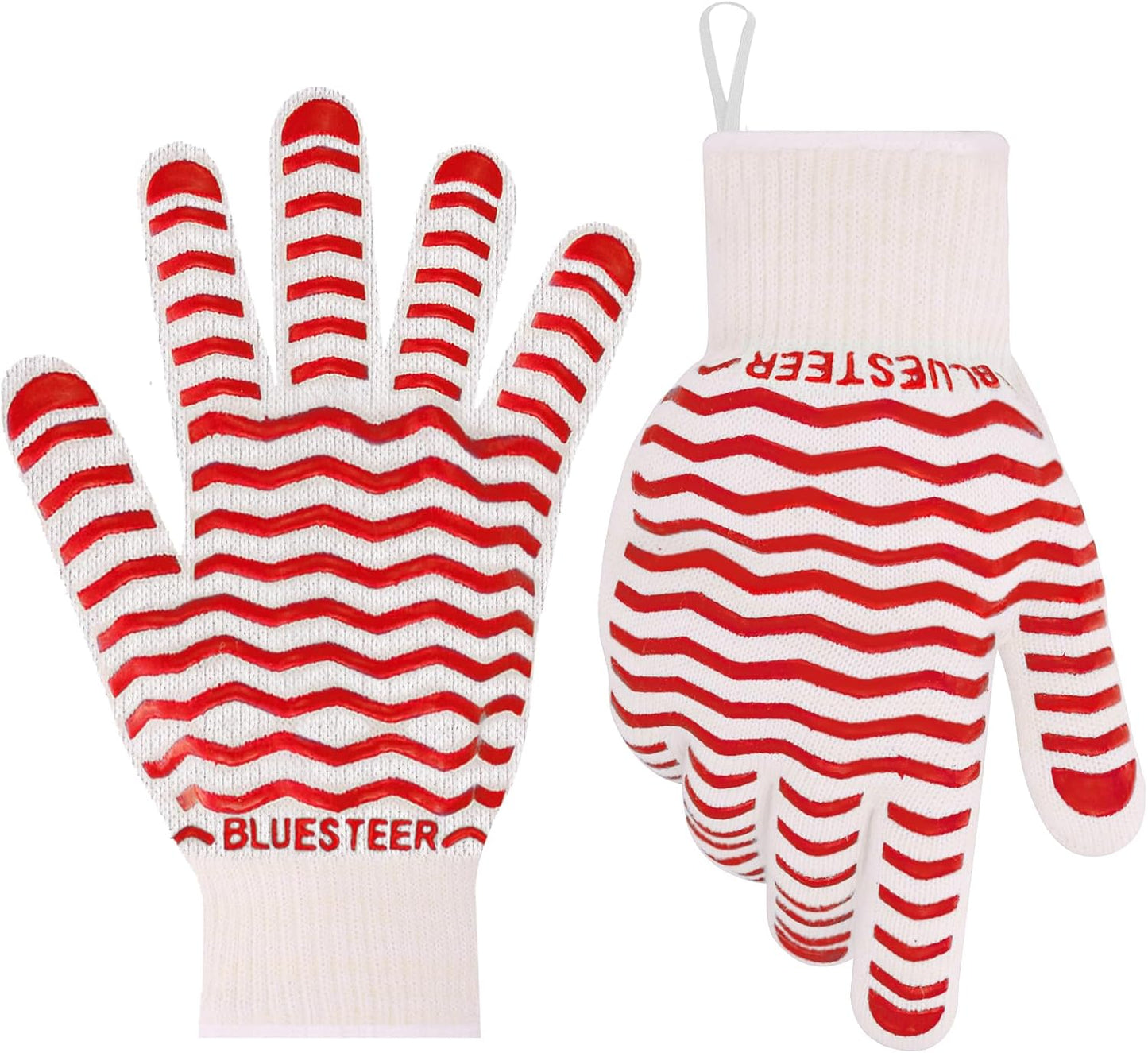 Oven Gloves 932°F Heat Resistant Oven Mitts with Fingers, Heat Proof BBQ Grill Gloves Silicone Grip