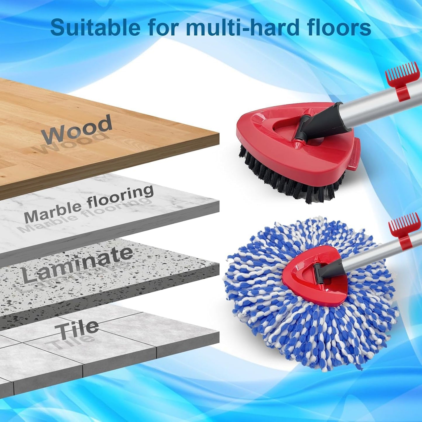 2 Pack Spin Mop Heads Replacement Compatible with O Cedar RinseClean 2 Tank, Upgraded Scrub Brush,4