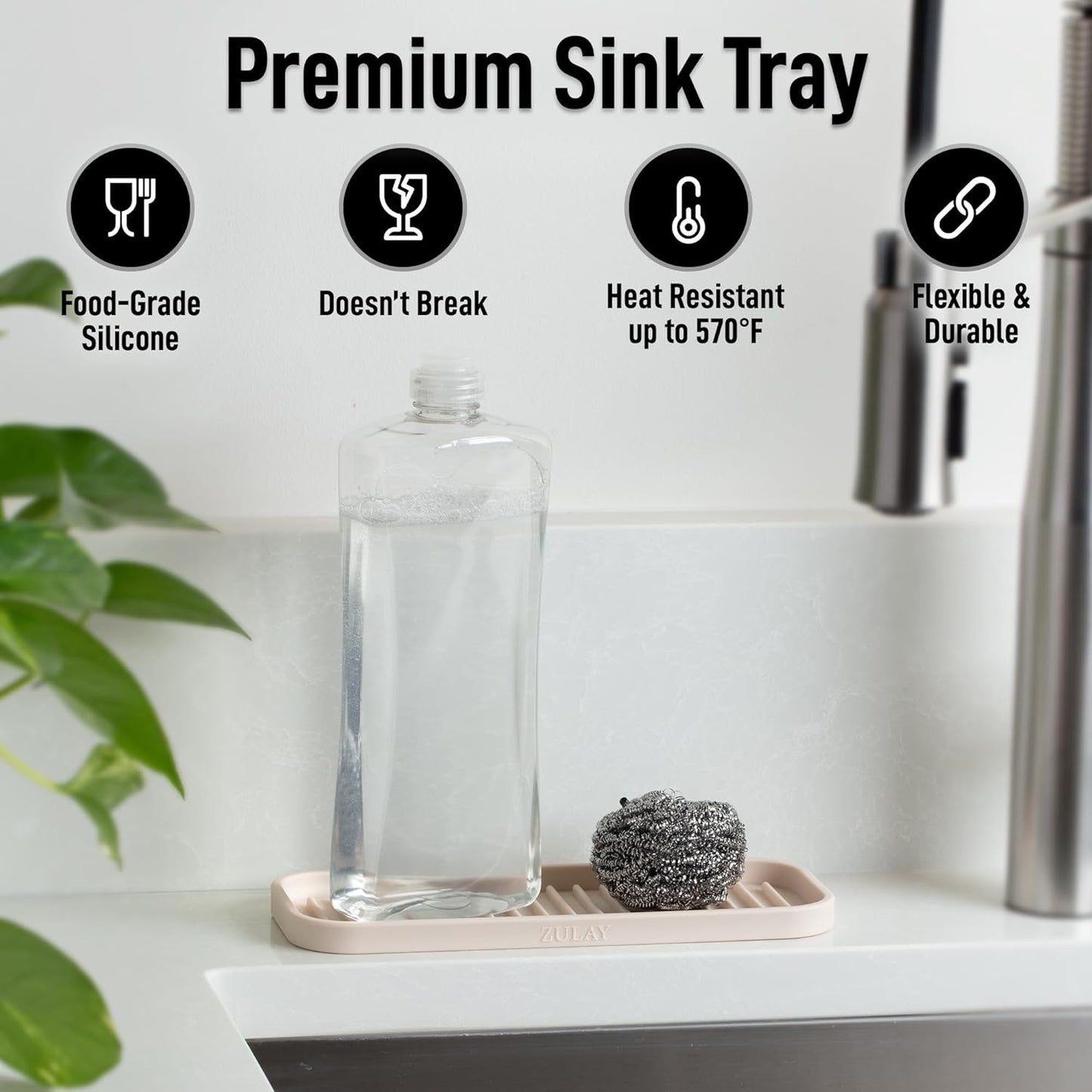 Zulay Kitchen (9x3.5) Silicone Sponge Holder for Kitchen Sink - Flexible Multipurpose Soap Tray