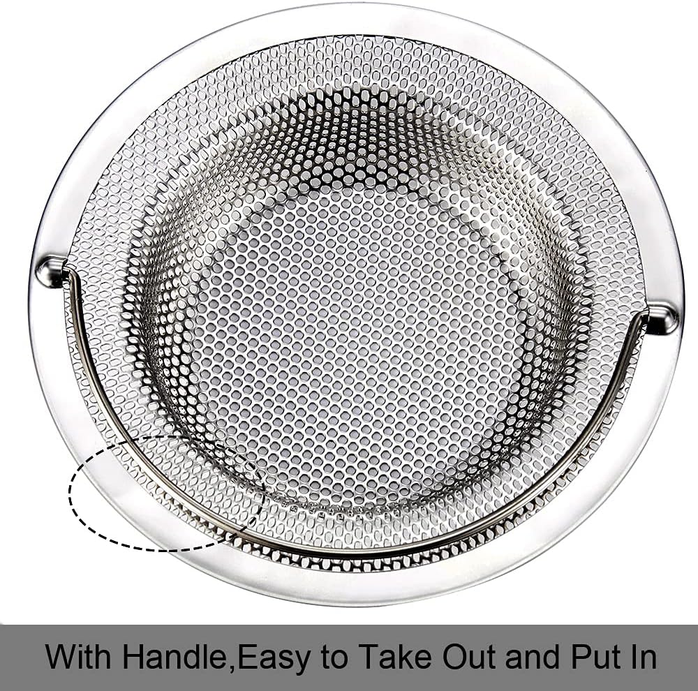 Kitchen Sink Strainer, 2-Pack Sink Strainer Basket with Handle, 4.5" Diameter, Stainless Steel