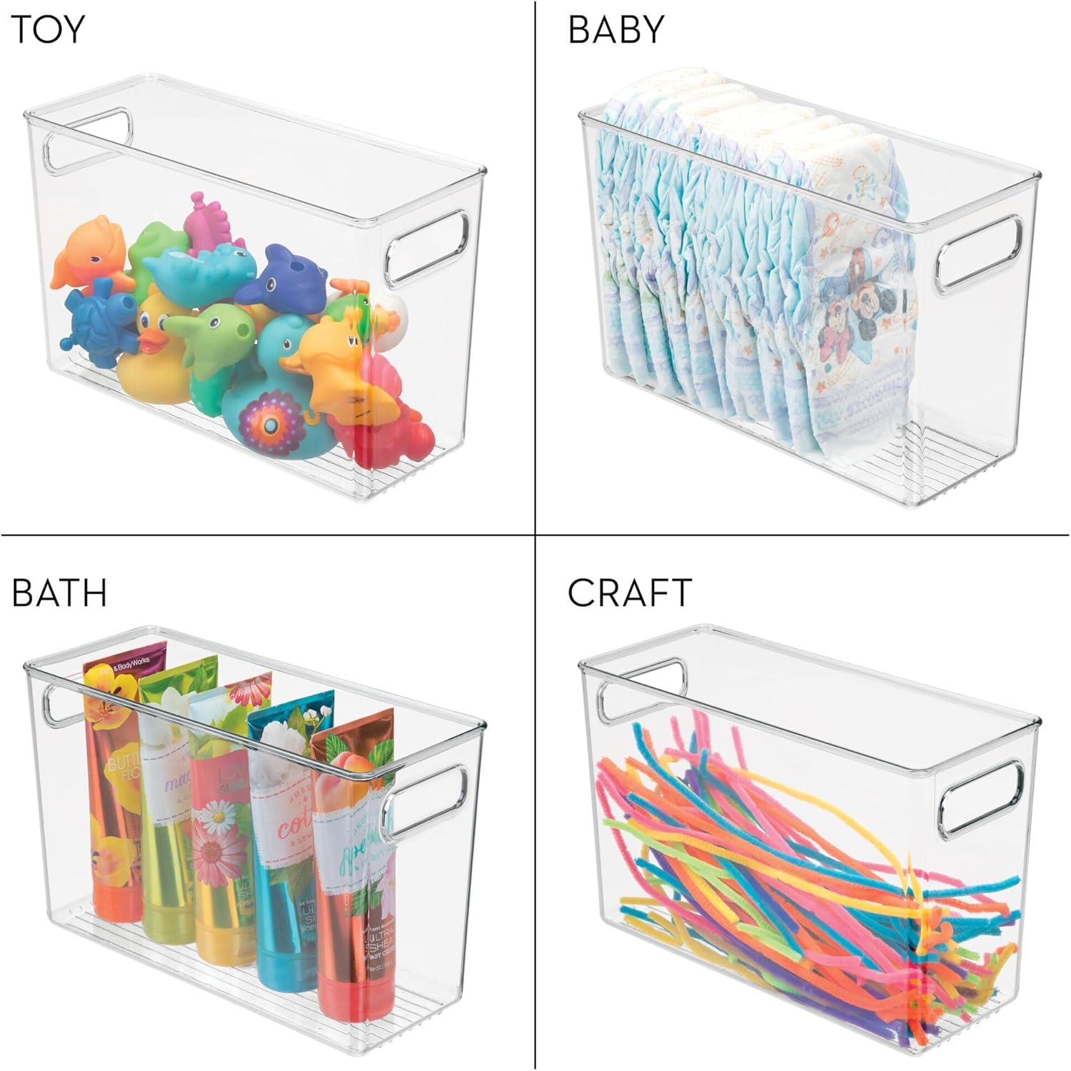 iDesign Tall Plastic Storage Bin with Handles for Fridge or Freezer - Set of 4 - Clear - Made in USA