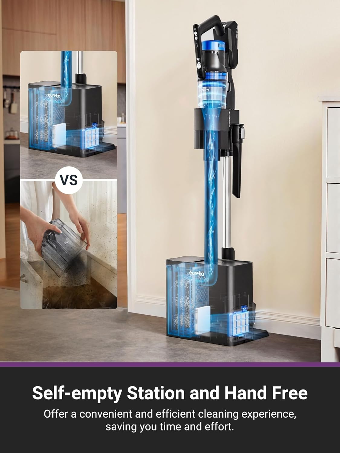 Eureka Stylus Elite NEC490BL Cordless Stick Vacuum, 350W Powerful Suction, Self-Emptying Station