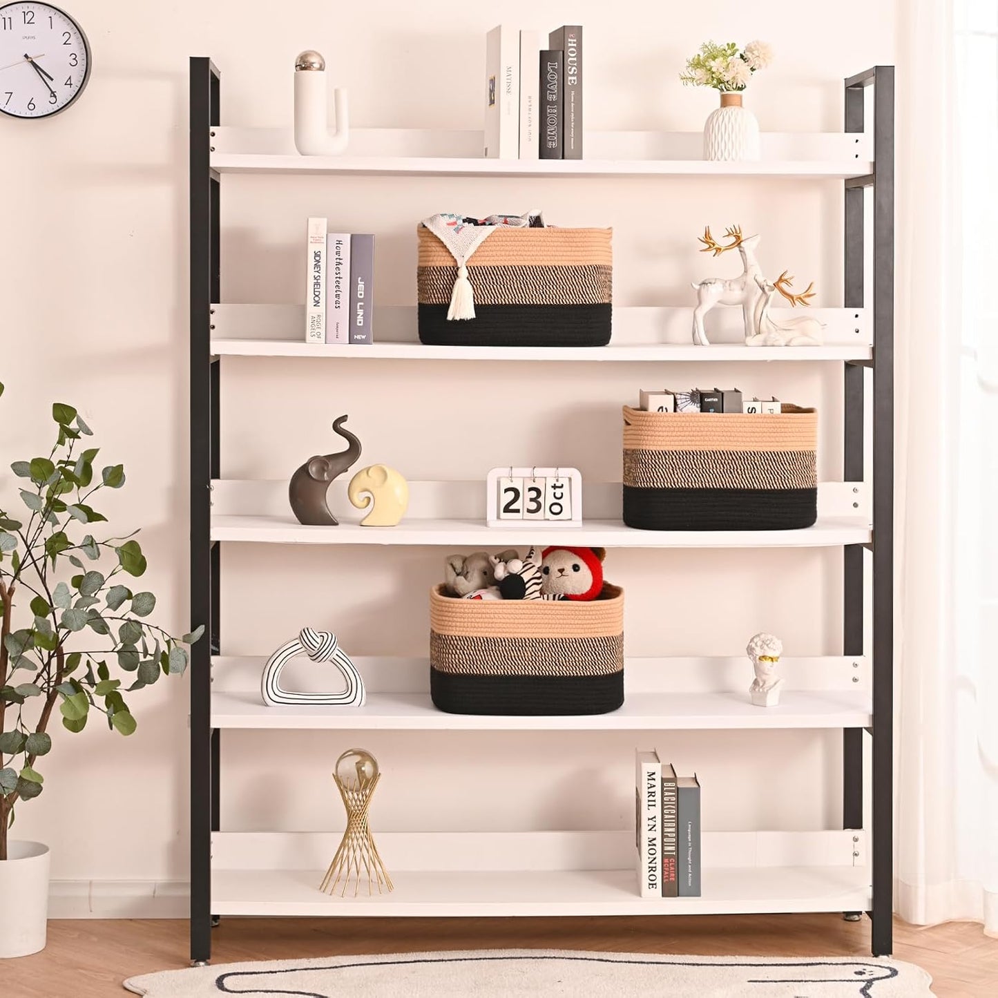 Storage Baskets for Organizing Shelves, Decorative Baskets for Storage, Woven Cotton Rope Basket