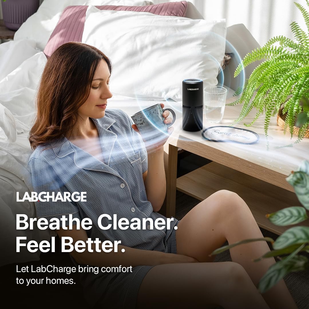 Lab Charge Small Ionic Air Purifier for Home & Bedroom – Silent HEPA Filter – Covers 250 Sq Ft