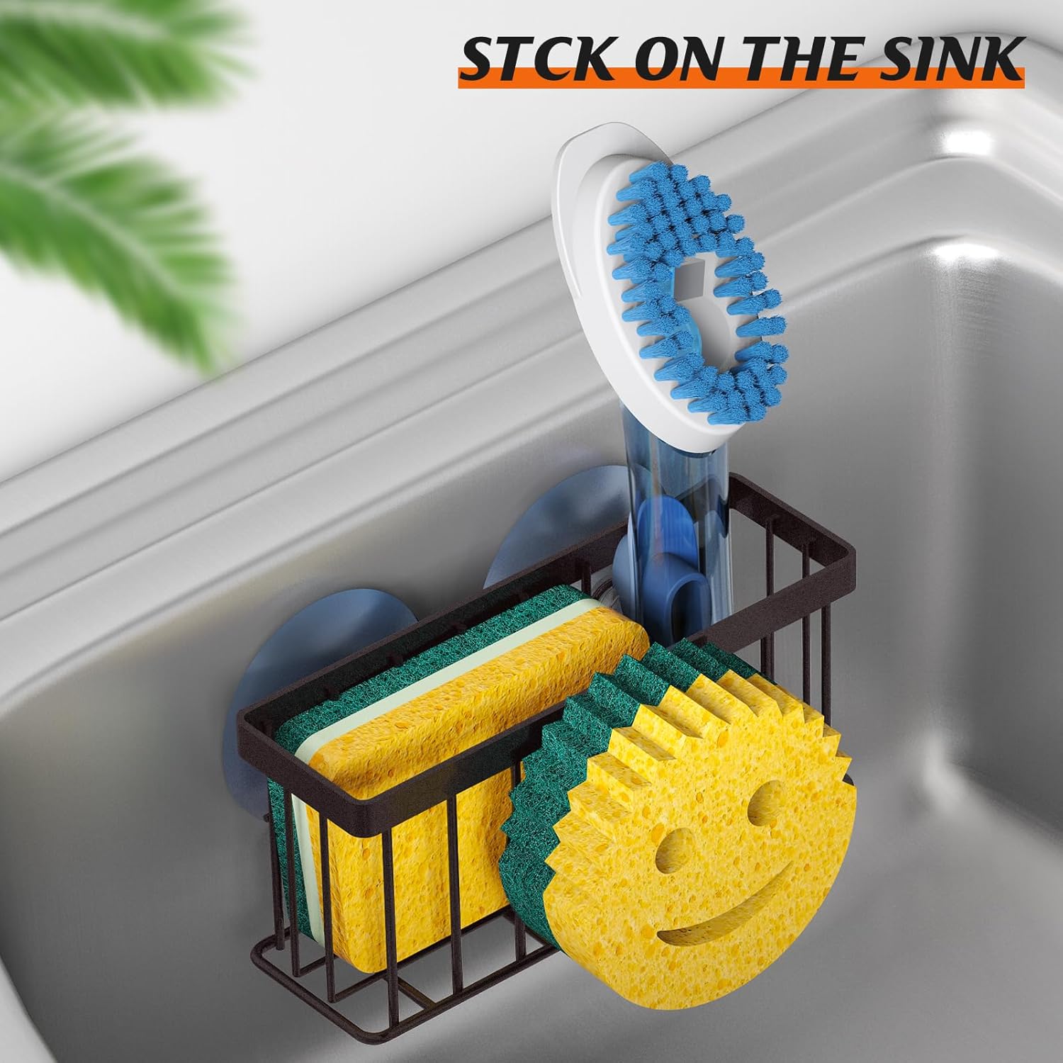 Sponge Holder Smiley Face,Sink Caddy,Sink Organizer with 2 Suction Cups/1 Adhesive Strips,Designed