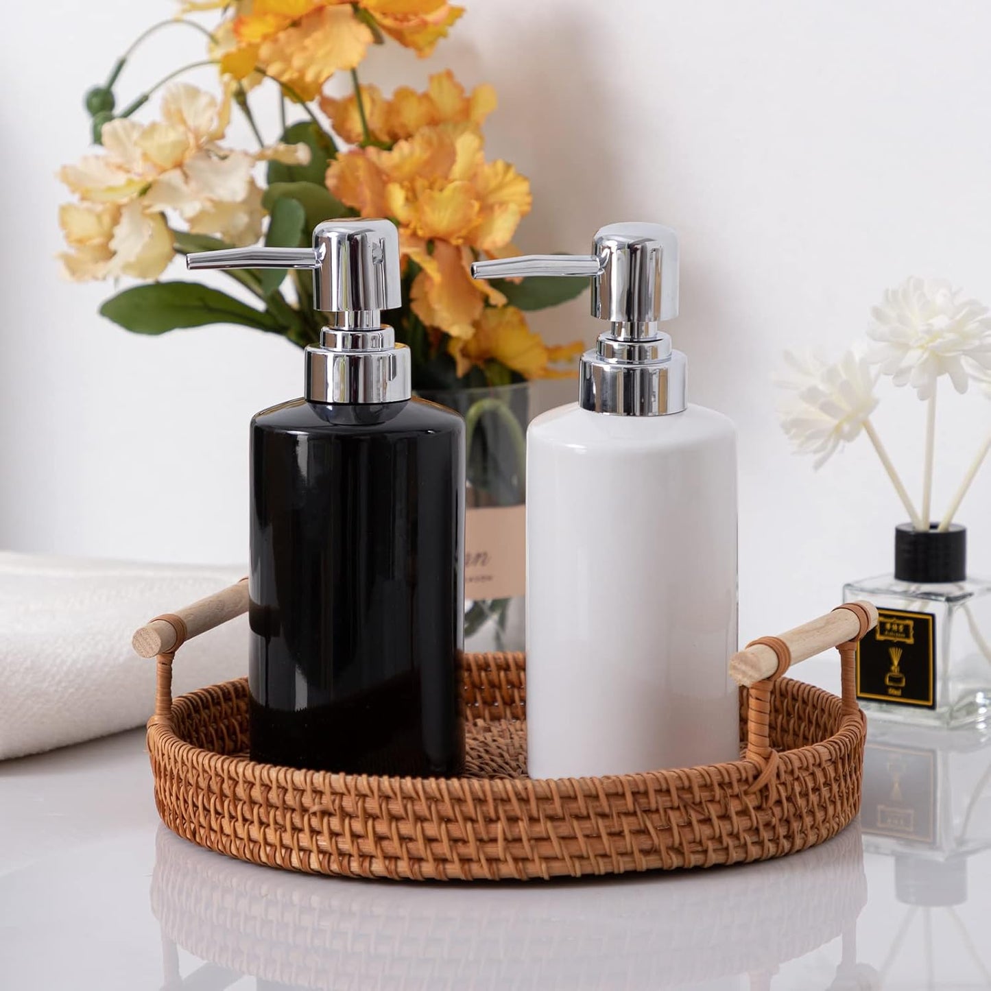 FE Soap Dispenser, 300ml/10oz Ceramic Liquid Soap Pump Dispenser, Refillable Dish Soap Dispenser