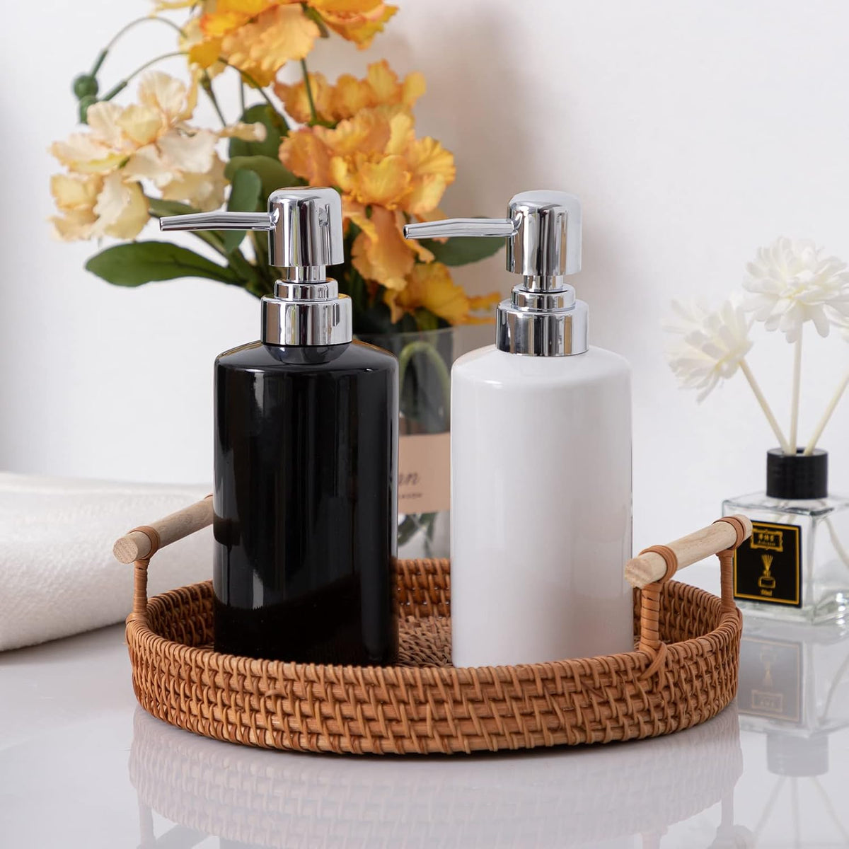 FE Soap Dispenser, 300ml/10oz Ceramic Liquid Soap Pump Dispenser, Refillable Dish Soap Dispenser