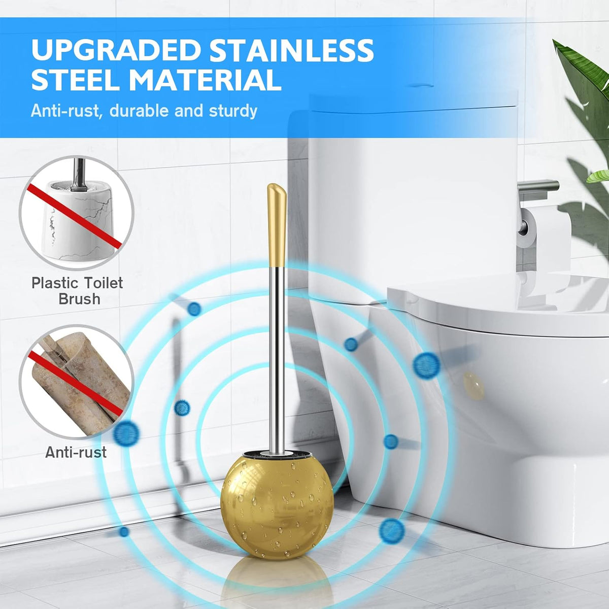 Toilet Brush and Holder 2 Pack, 304 Stainless Steel Toilet Brush with Extended and Durable