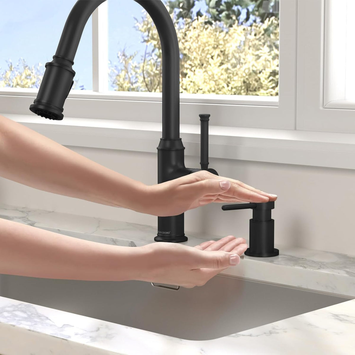 Lava Odoro Black Soap Dispenser for Kitchen Sink, Modern Brass Built in Countertop Pump Dispenser