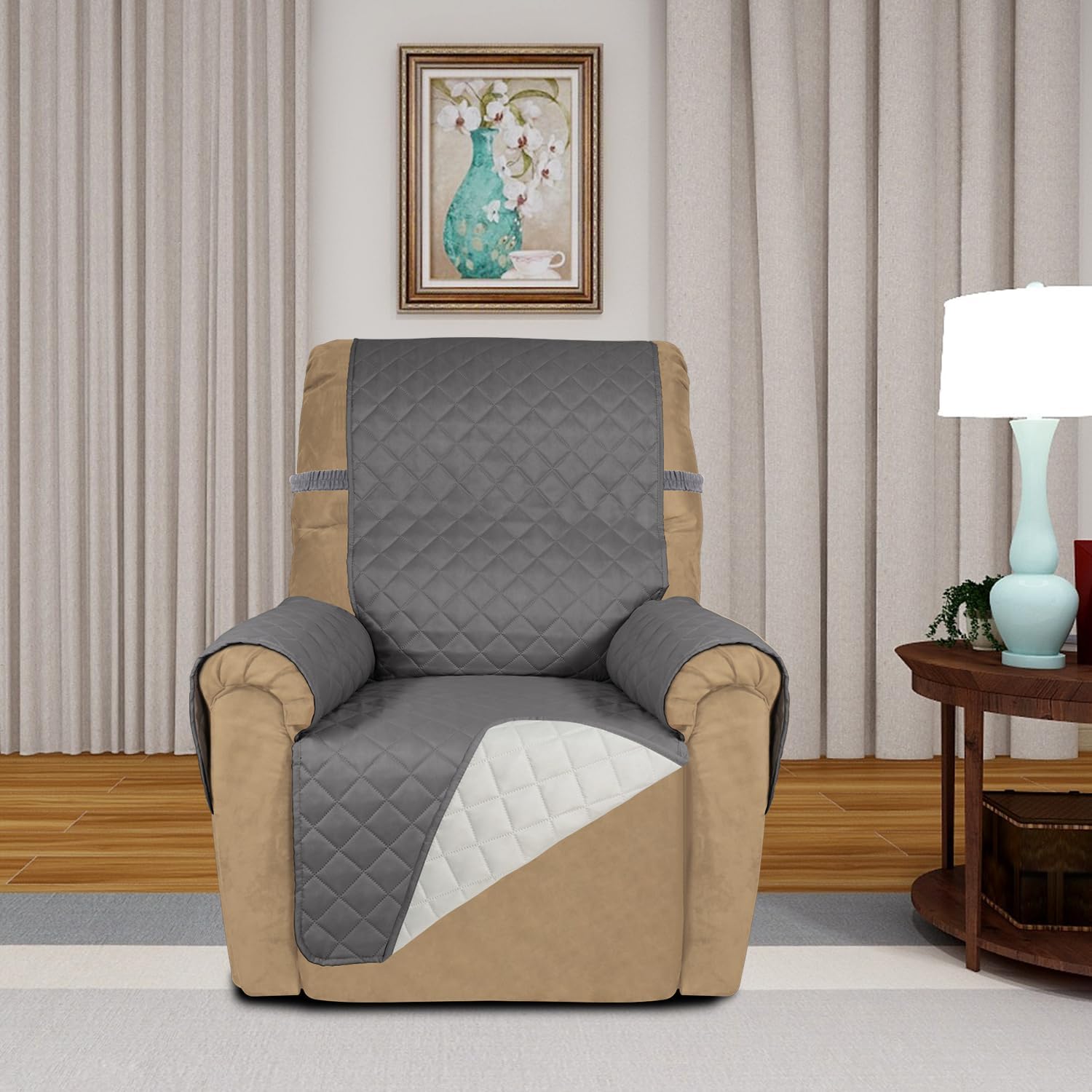 PureFit Reversible Quilted Sofa Cover, Water Resistant Slipcover Furniture Protector, Washable