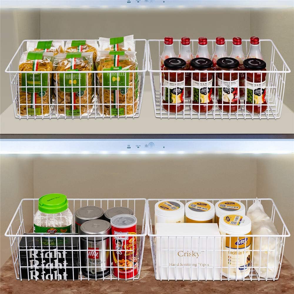 SANNO Freezer Baskets Pantry Storage Bins, Farmhouse Wire Storage Baskets Organizer Storage Bins