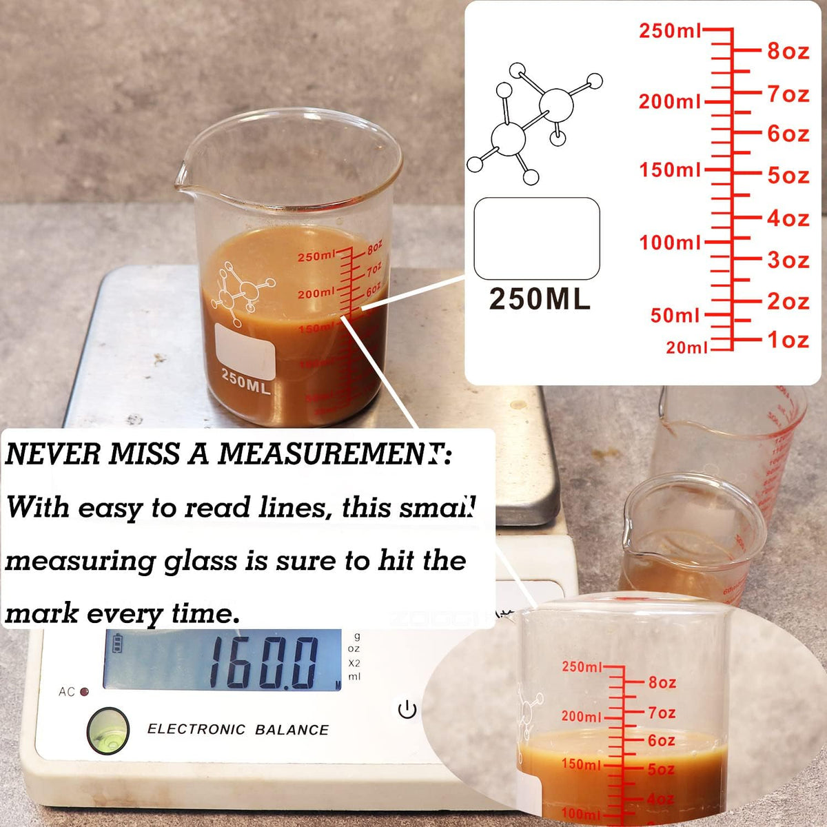 High Borosilicate Glass Measuring Cup Set-V-Shaped Spout,Includes 60ml(2OZ), 120ml(4OZ)