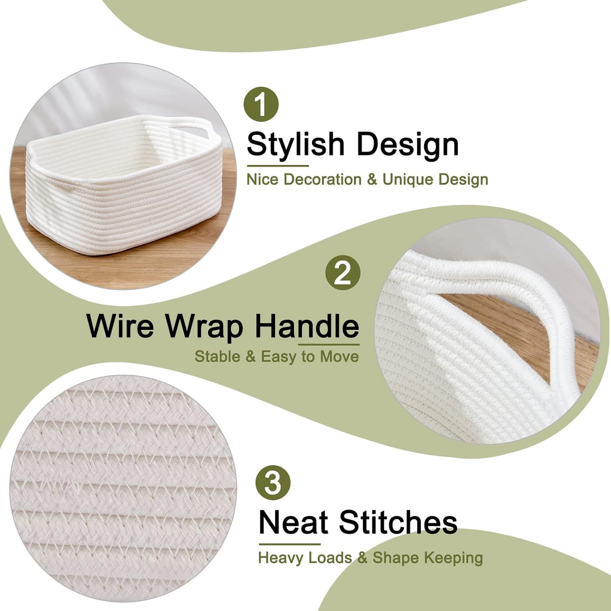 OIAHOMY Cotton Rope Storage Baskets | Decorative Storage Basket for Closet Storage, Home Organizing