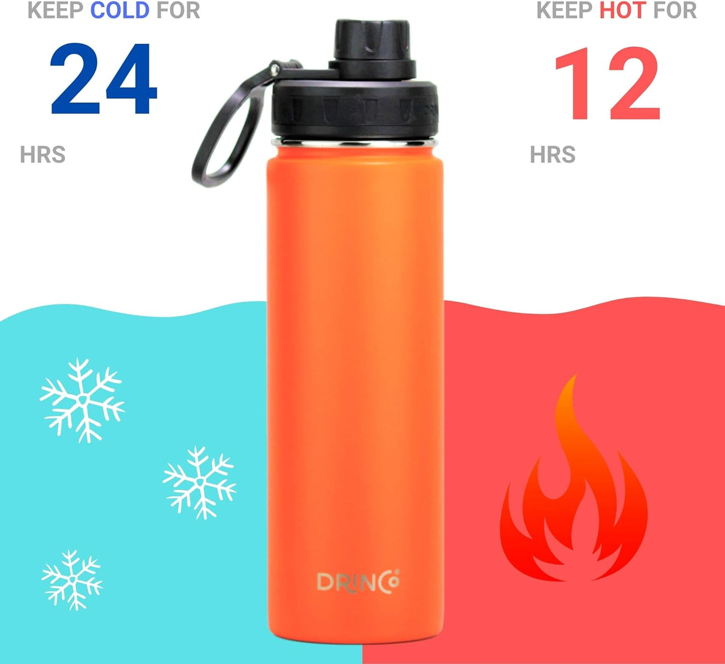 DRINCO Stainless Steel Water Bottle Spout Lid Vacuum Insulated Double Wall Water Bottle Wide Mouth