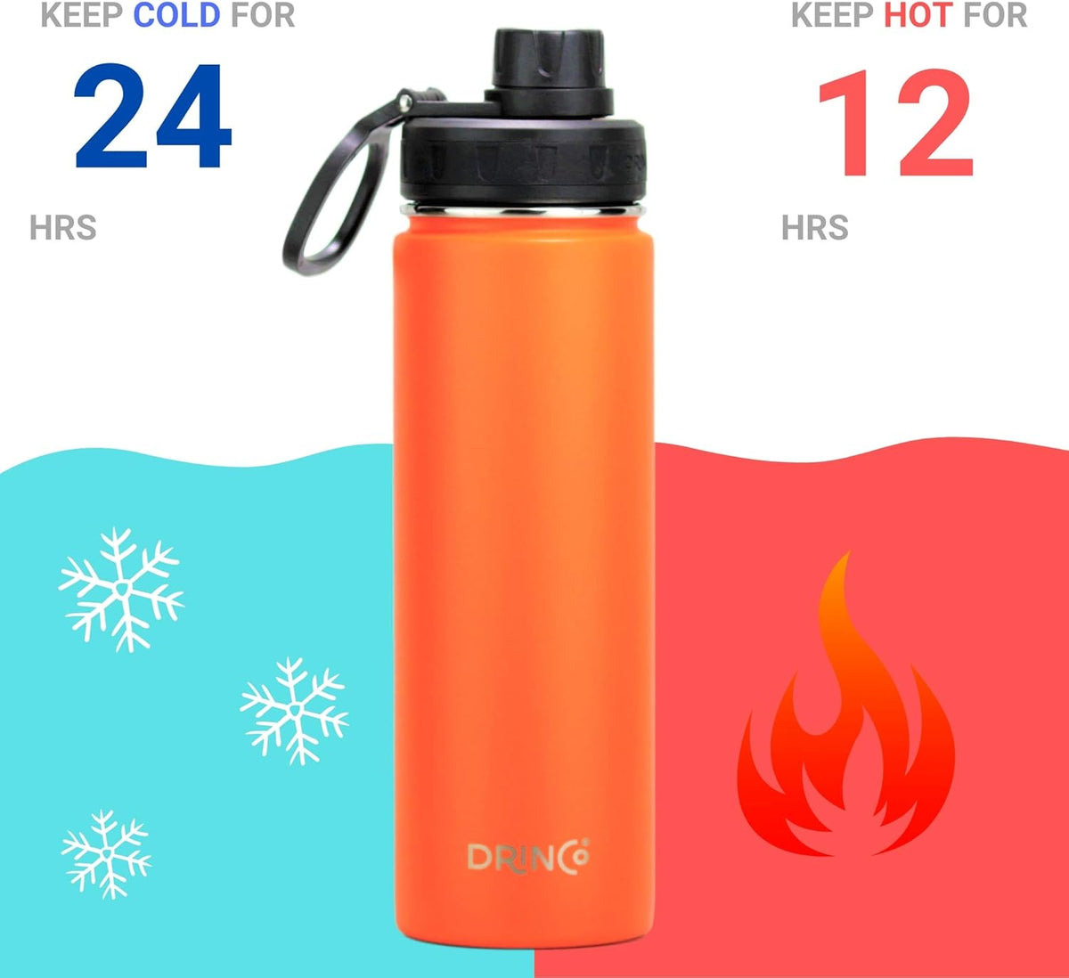 DRINCO Stainless Steel Water Bottle Spout Lid Vacuum Insulated Double Wall Water Bottle Wide Mouth