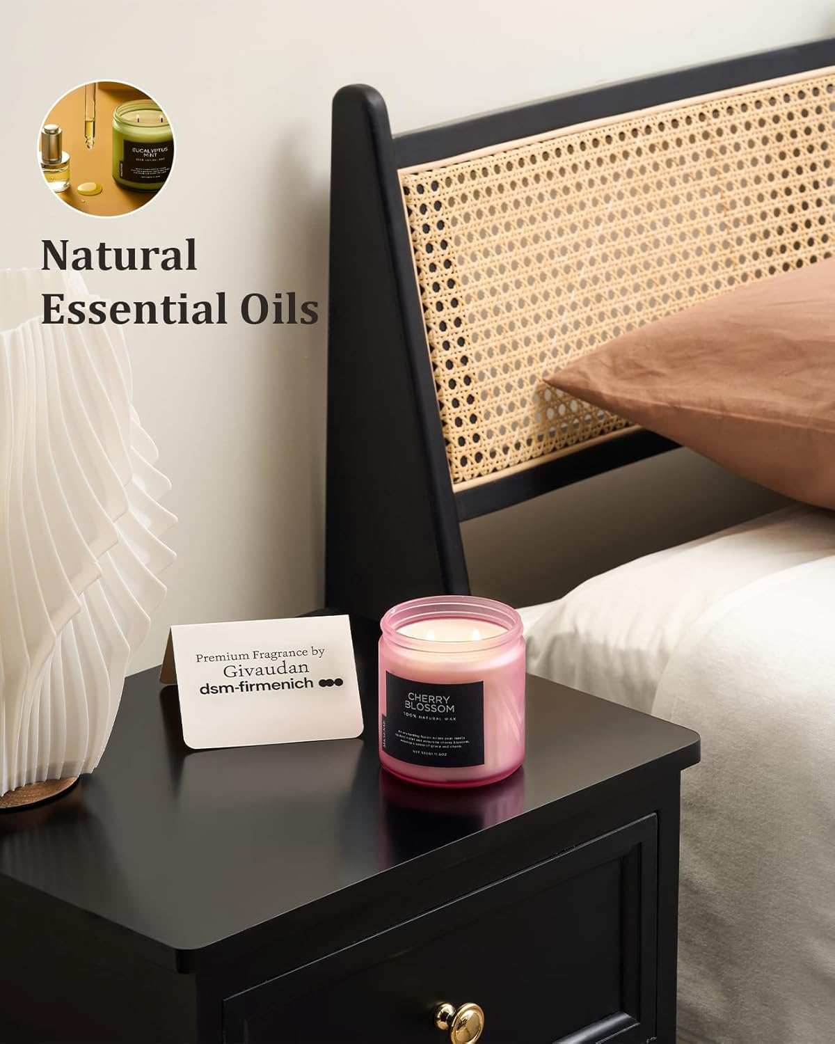 M&SENSE Cherry Blossom Scented Spring Candle, 70 Hours Long Lasting Soy Wax 11.6oz Stress Relief