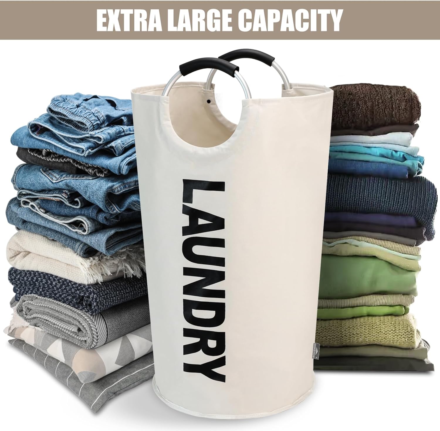 DOKEHOM 125L X-Large Laundry Basket, Collapsible Laundry Bag, Freestanding Tall Clothes Hamper
