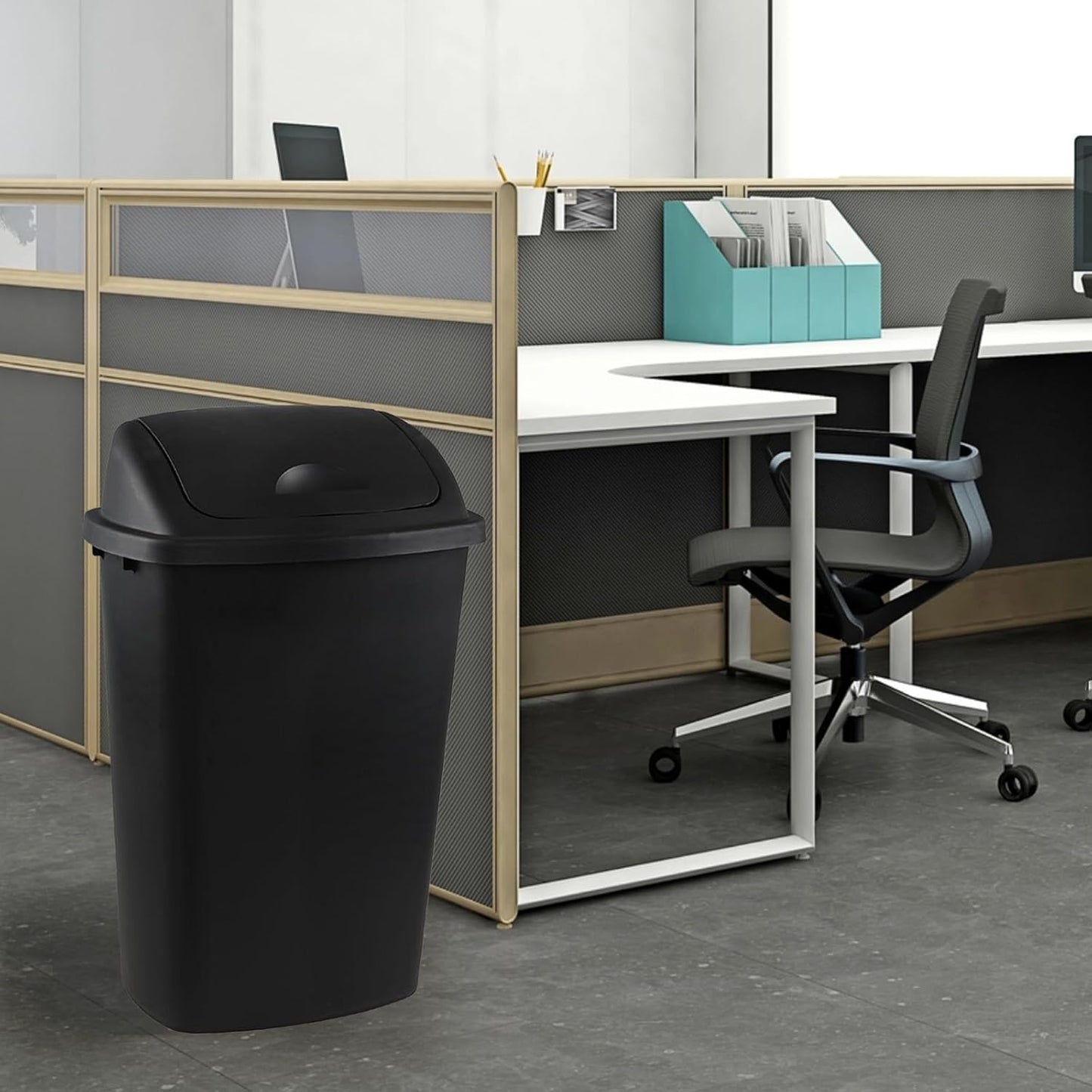 4-Pack 13 Gallon Plastic Swing Top Trash Can, Lidded Wastebasket Garbage Can for Kitchen, Garage