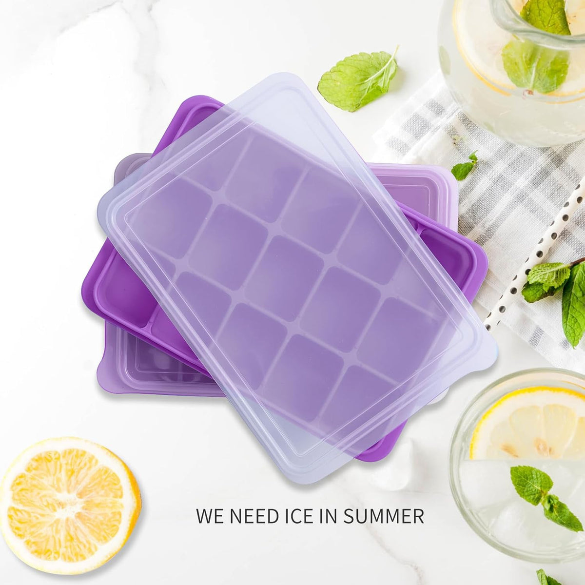Tvmania Ice Cube Trays Set of 2, Easy Release 15 Flexible Silicone Ice Cube Molds with Removable