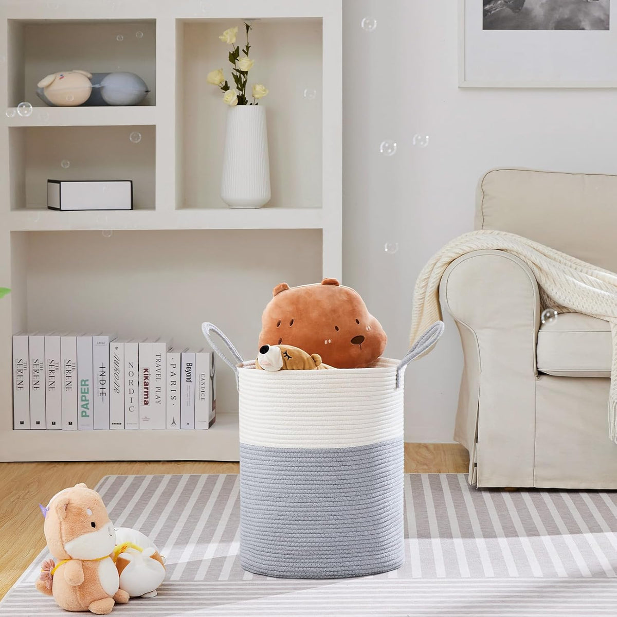 VIPOSCO Large Laundry Hamper, Tall Woven Rope Storage Basket for Blanket, Toys, Dirty Clothes in