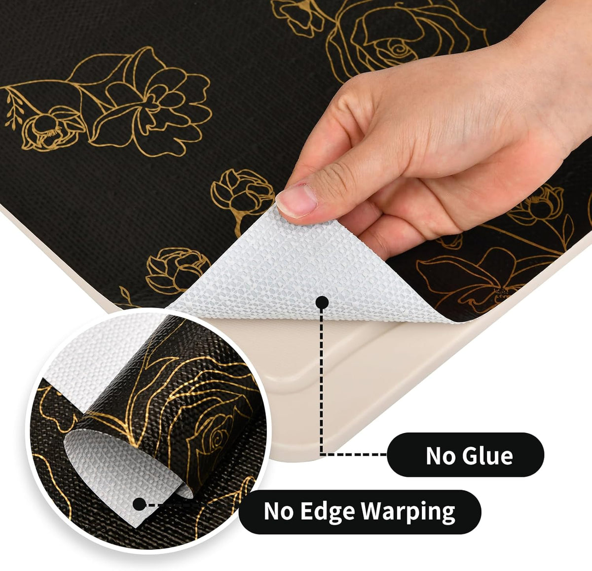 Shelf Liners for Kitchen Cabinets 12in x 30FT Non Adhesive Drawer Liner Black Floral Thickened