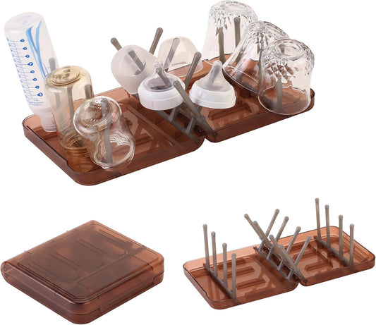 Travel Bottle Drying Rack Space Saving,Foldable Bottle Drain Rack with 16 Ribs,Portable Baby Bottle