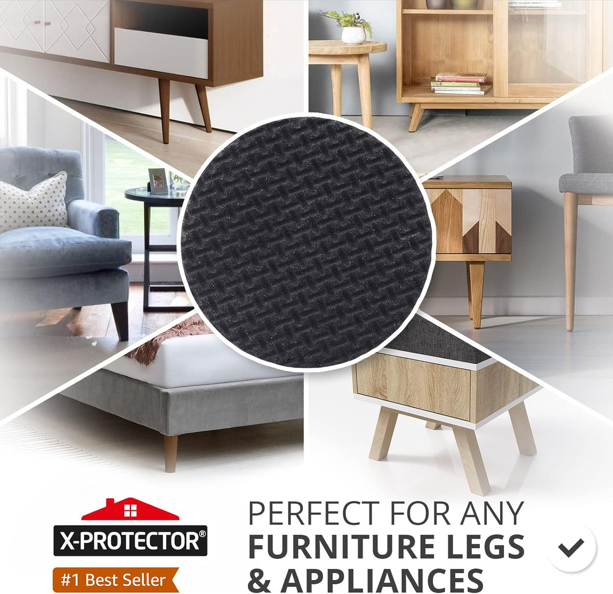 Non Slip Furniture Pads 36 pcs 1" X-Protector - Premium Furniture Grippers - Self-Adhesive Rubber