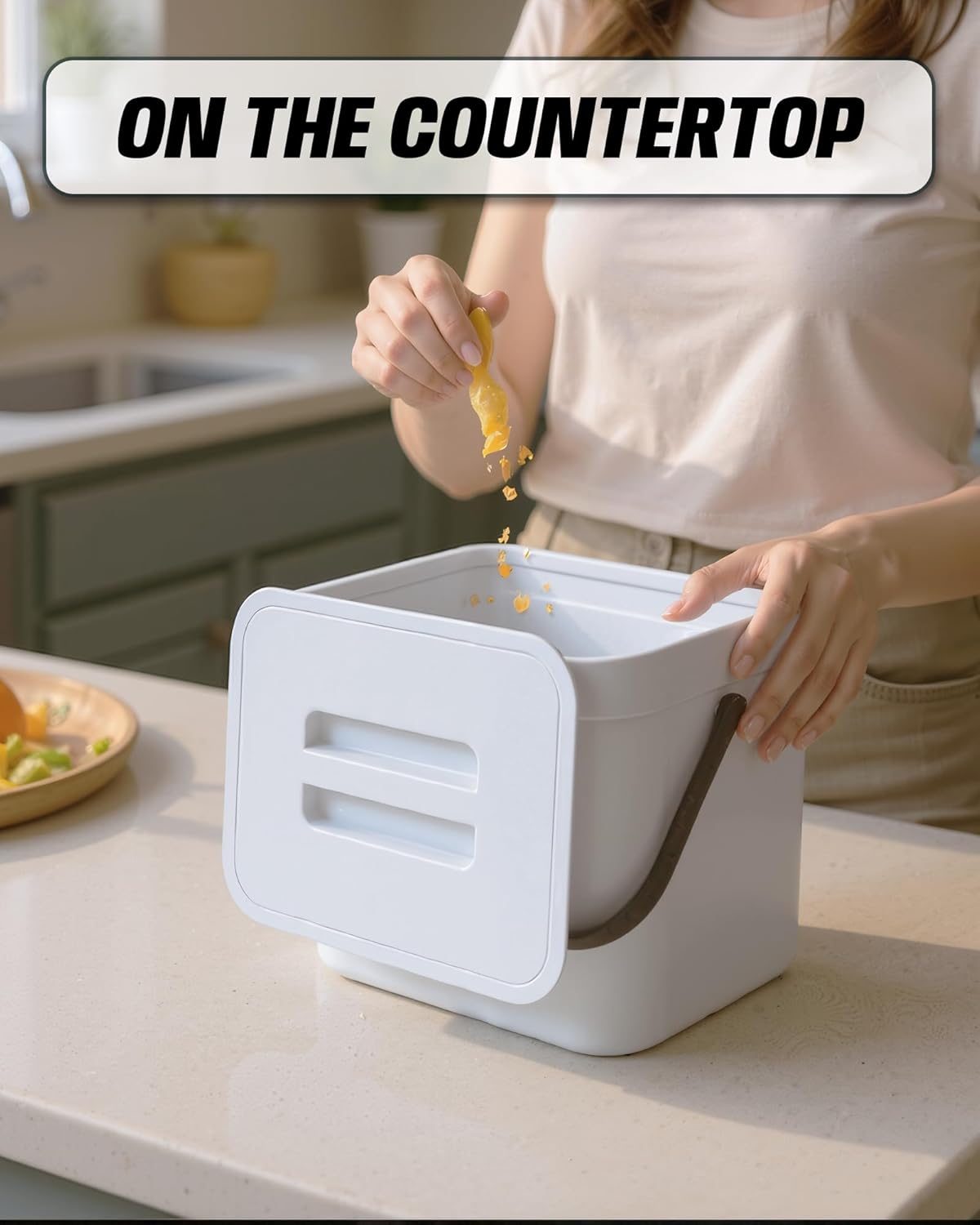Kitchen Compost Bin - 1.8 Gallons Hanging Trash Can with Lid for Kitchen Cabinet Door, Under Sink