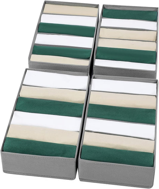 4 Packs T-shirt Drawer Organizers for Clothing,6 Grids Compartment Wardrobe Storage Box, Washable