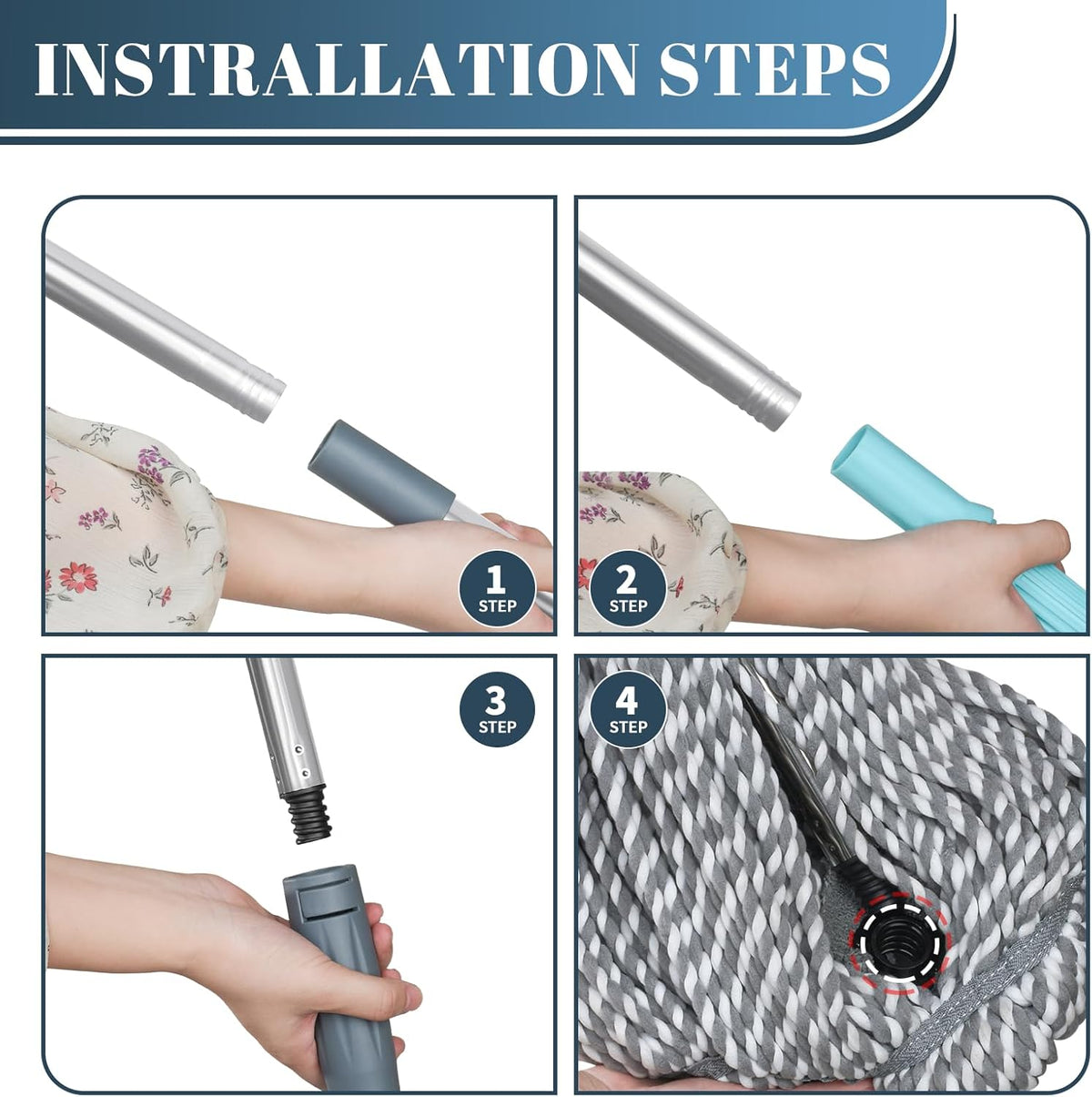 Self-Wringing Twist Mop for Floor Cleaning, Long Handled Microfiber Floor Mop with Top Scouring Pad